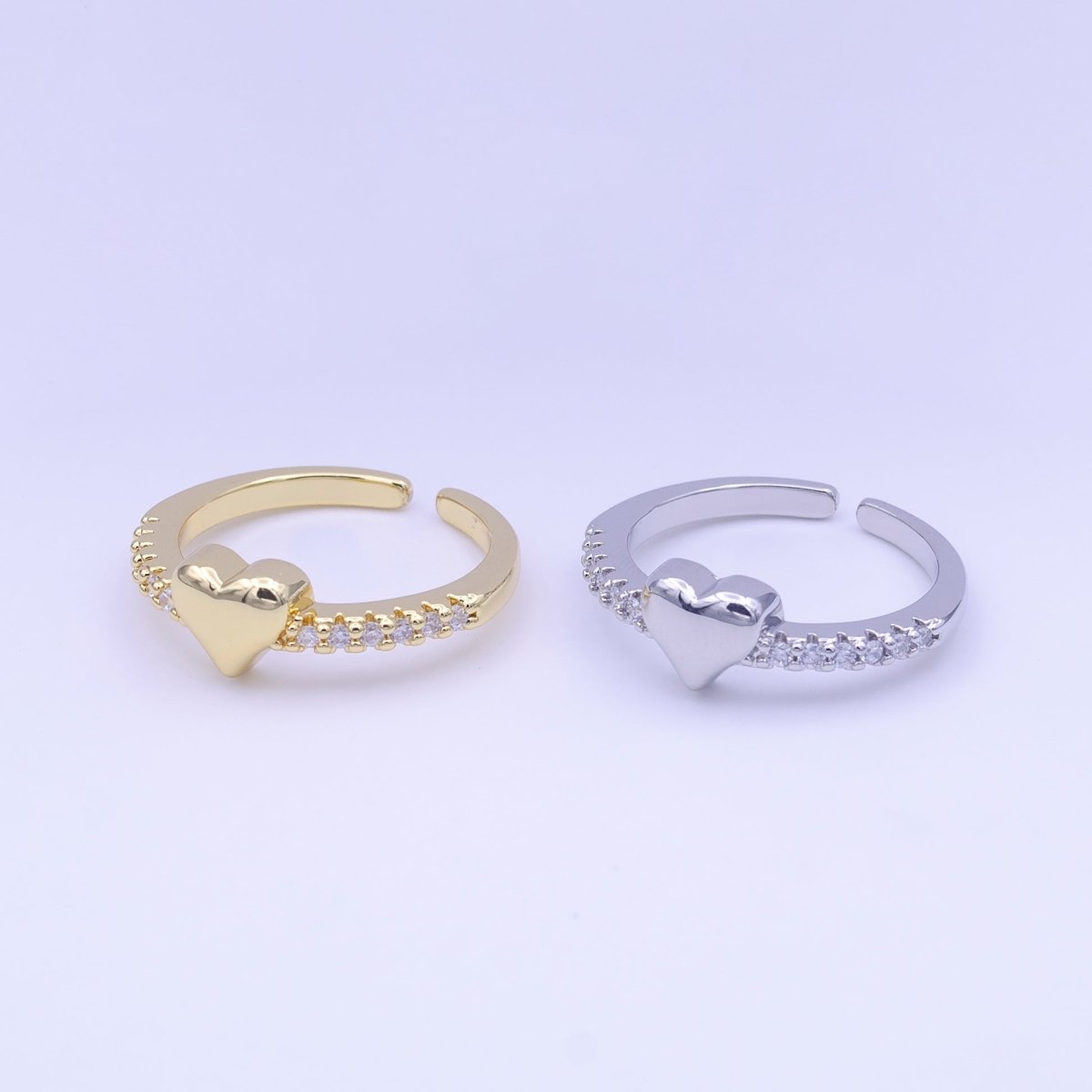 Minimalist Heart Love Micro Paved CZ Band Adjustable Ring in Gold & Silver | O-130 O-131