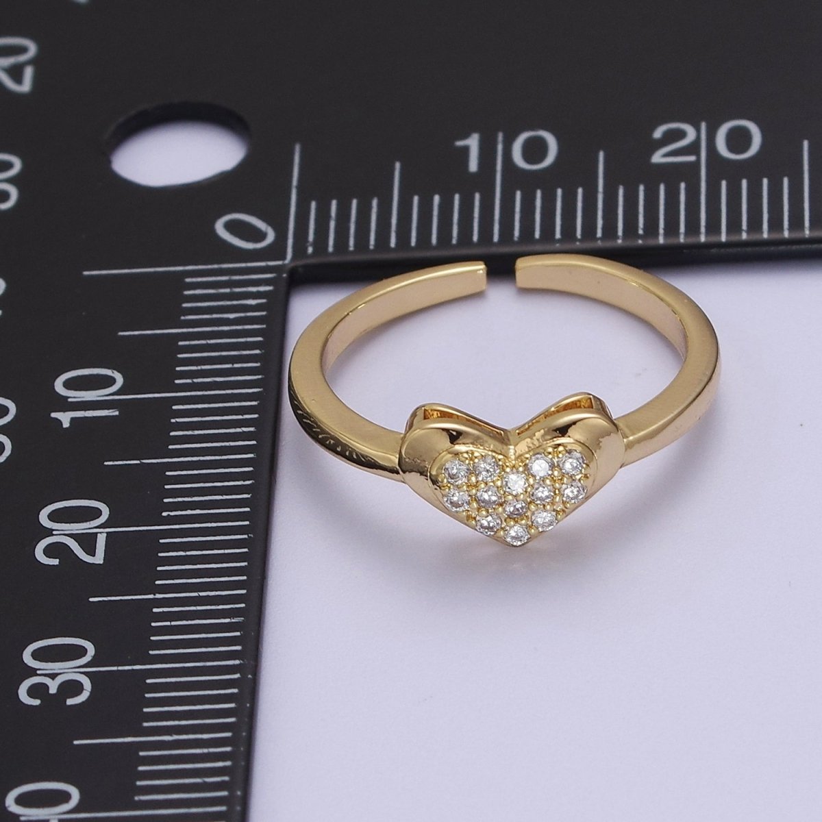 Minimalist Heart Ring, Gold plated Stacking Ring, CZ Heart Ring Open Adjustable S-531 - DLUXCA