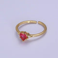 Minimalist Heart Ring, Gold plated Stacking Ring, Pink CZ Heart Ring Open Adjustable S-532 - DLUXCA