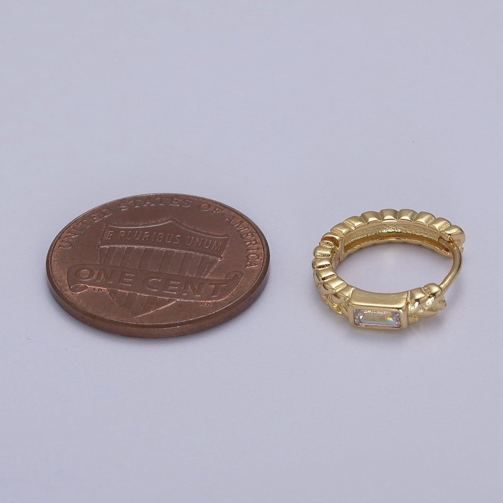 Minimalist Huggie Earring with Rectangle CZ V-141 - DLUXCA