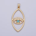 Minimalist Marquise Evil Eye Pendant, Sharp Oval Teal Blue Protection Charm For Jewelry Making H-836 I-081 - DLUXCA
