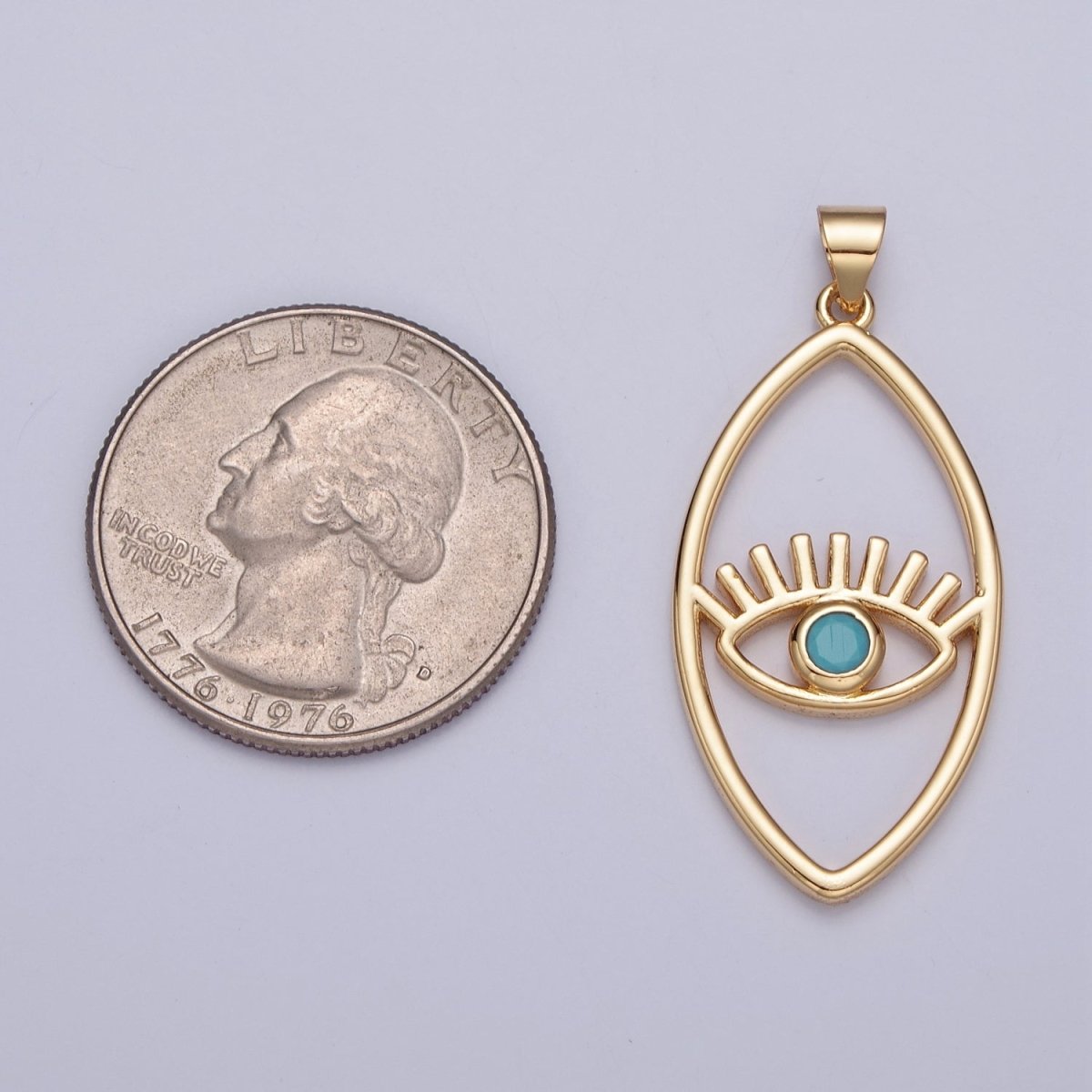 Minimalist Marquise Evil Eye Pendant, Sharp Oval Teal Blue Protection Charm For Jewelry Making H-836 I-081 - DLUXCA