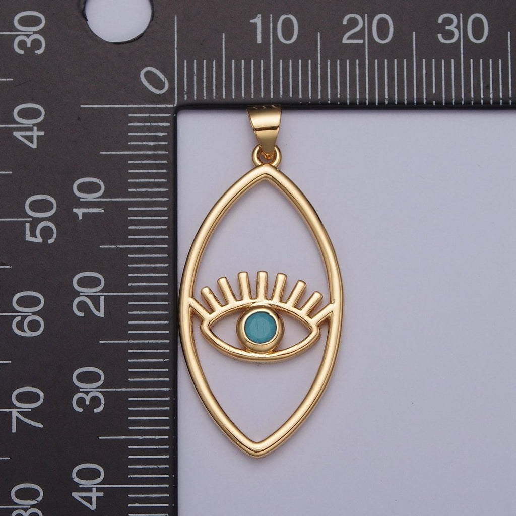 Minimalist Marquise Evil Eye Pendant, Sharp Oval Teal Blue Protection Charm For Jewelry Making H-836 I-081 - DLUXCA