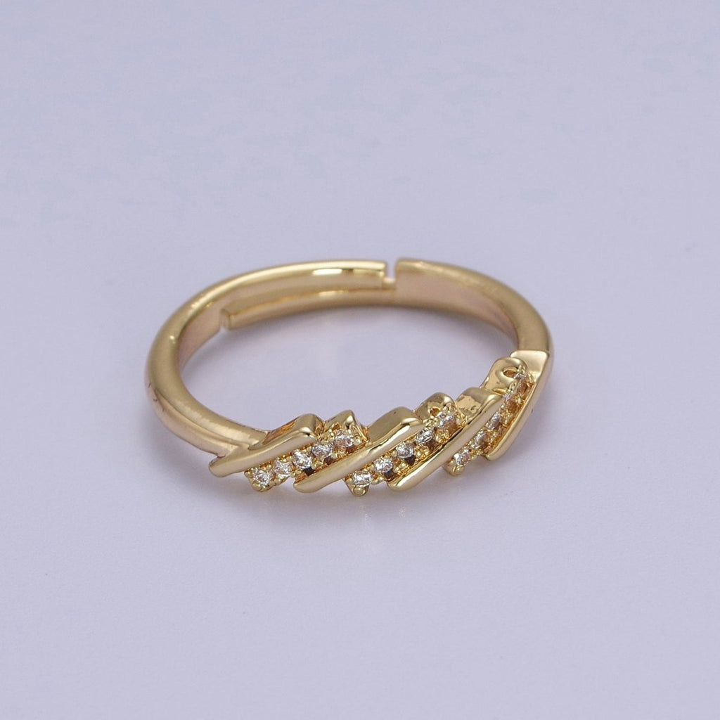 Minimalist Rings Clear CZ Stacking Jewelry Gold plated Band ring Adjustable S-528 - DLUXCA