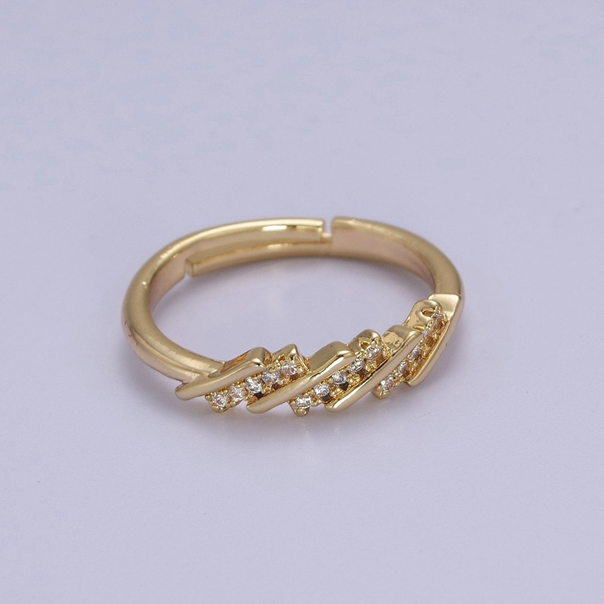 Minimalist Rings Clear CZ Stacking Jewelry Gold plated Band ring Adjustable S-528 - DLUXCA