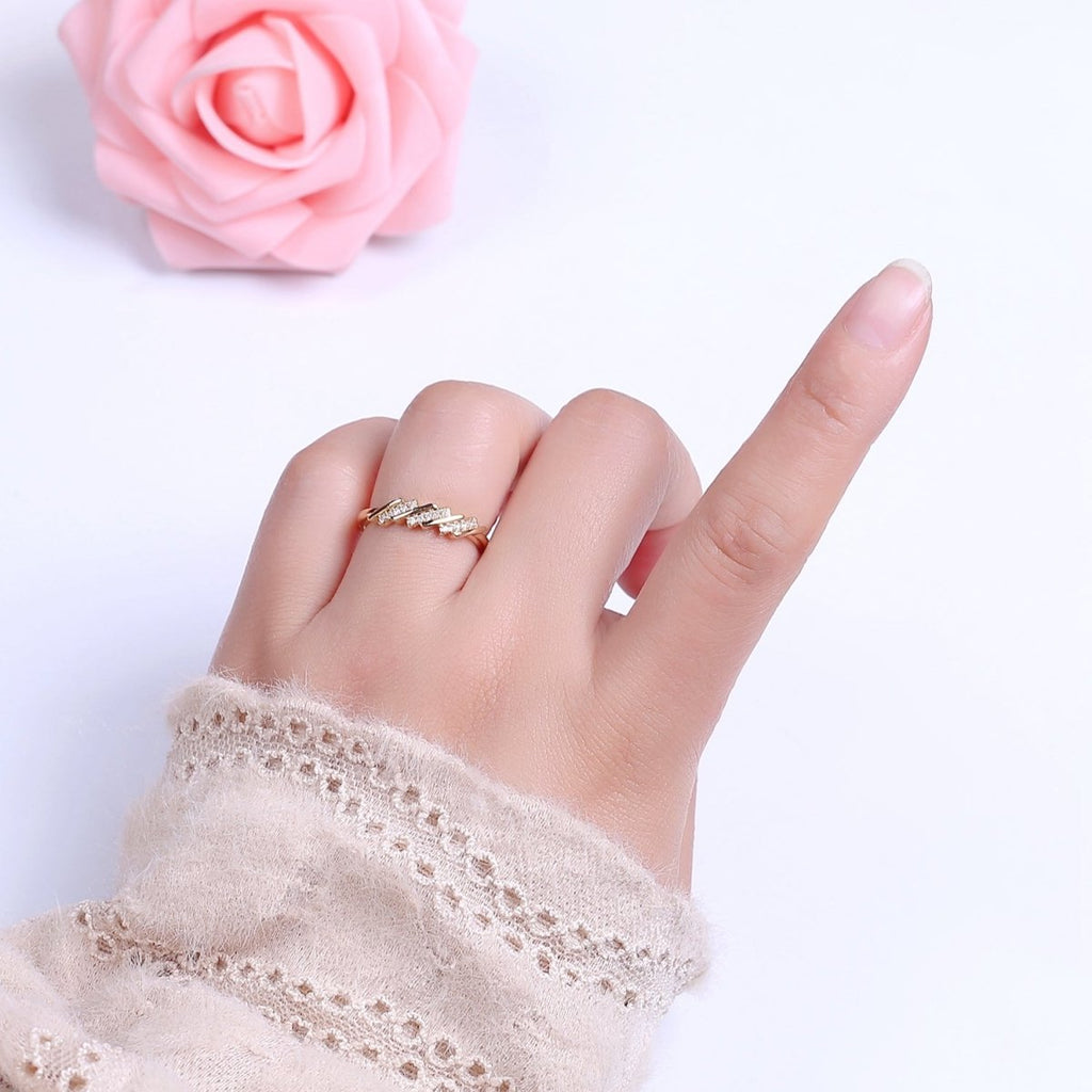 Minimalist Rings Clear CZ Stacking Jewelry Gold plated Band ring Adjustable S-528 - DLUXCA