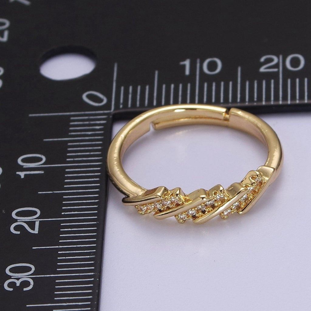 Minimalist Rings Clear CZ Stacking Jewelry Gold plated Band ring Adjustable S-528 - DLUXCA