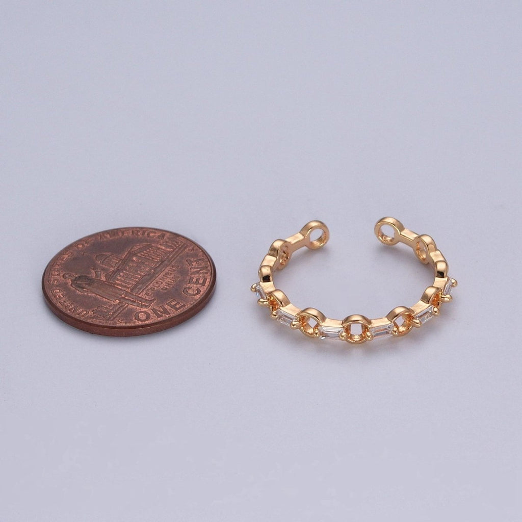 Minimalist Rolo Chain Link & Clear Baguette Cubic Zirconia Gold Adjustable Ring R-510 - DLUXCA
