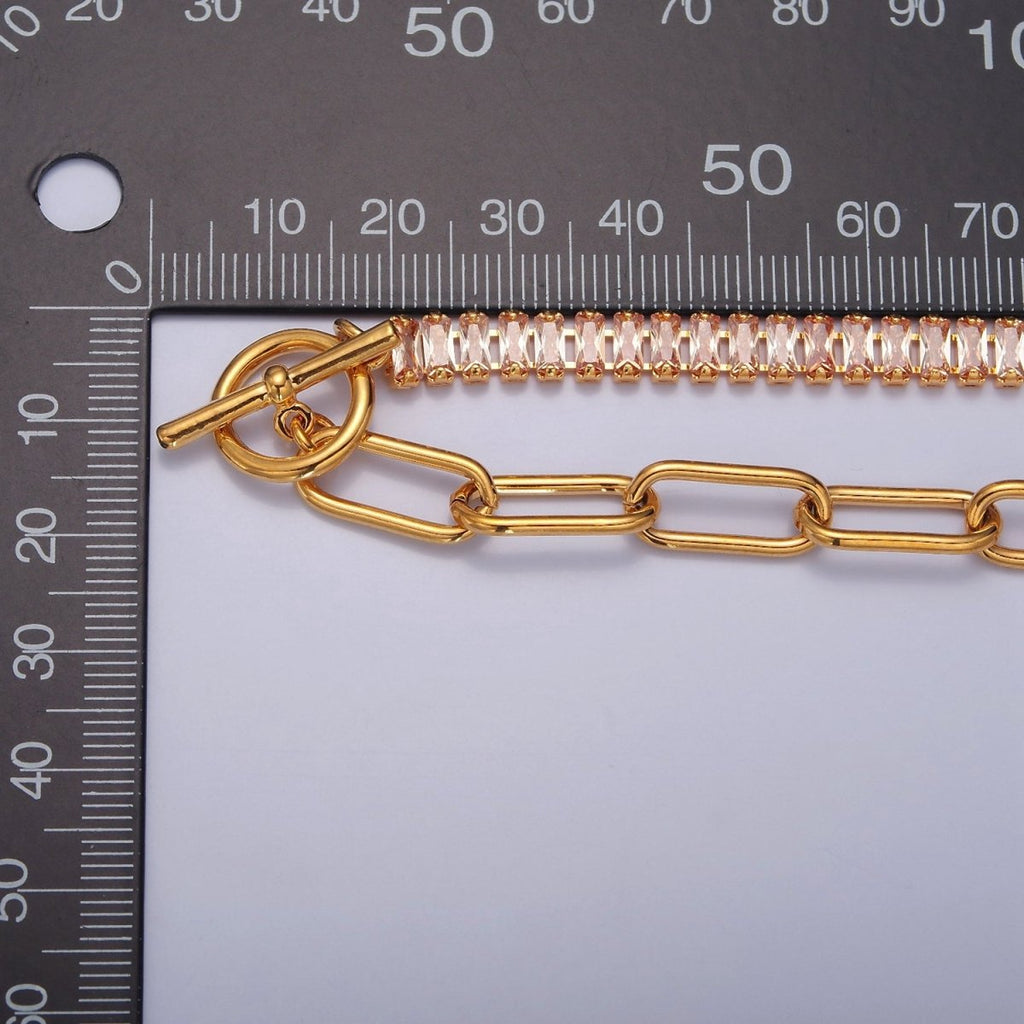 Minimalist Tennis Baguette Necklace 24k gold plated CZ paperclip chain necklace, large link tennis chain | WA-947 WA-948 Clearance Pricing