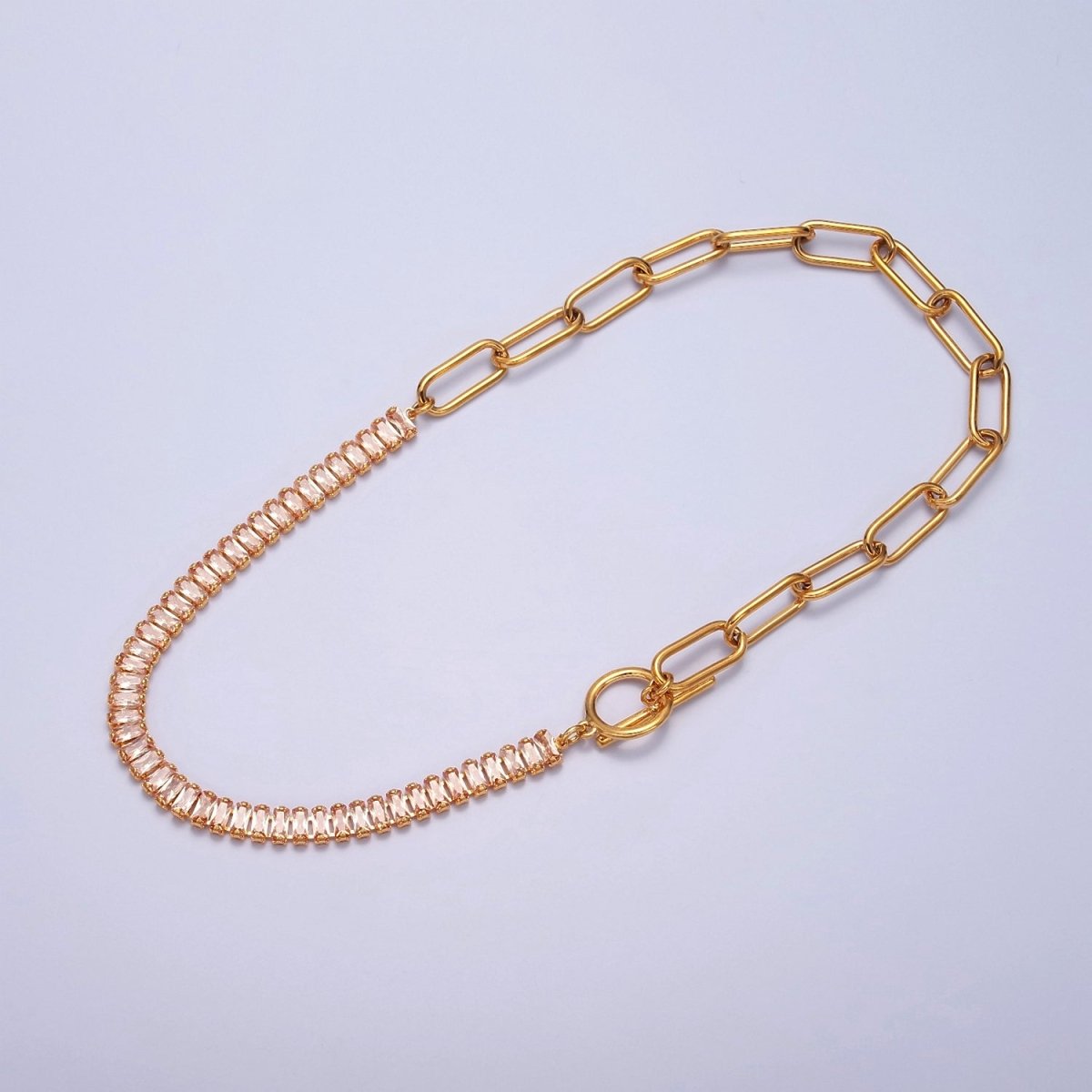 Minimalist Tennis Baguette Necklace 24k gold plated CZ paperclip chain necklace, large link tennis chain | WA-947 WA-948 Clearance Pricing