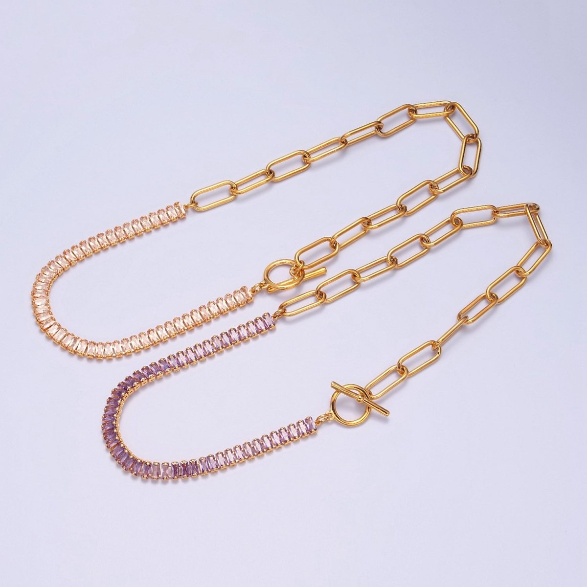 Minimalist Tennis Baguette Necklace 24k gold plated CZ paperclip chain necklace, large link tennis chain | WA-947 WA-948 Clearance Pricing