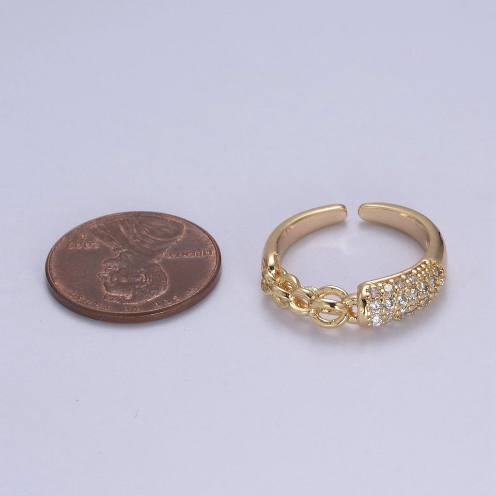 Mix Cz Ring With Chain Link Design Inspired Stackable Open Adjustable Ring U-311 - DLUXCA
