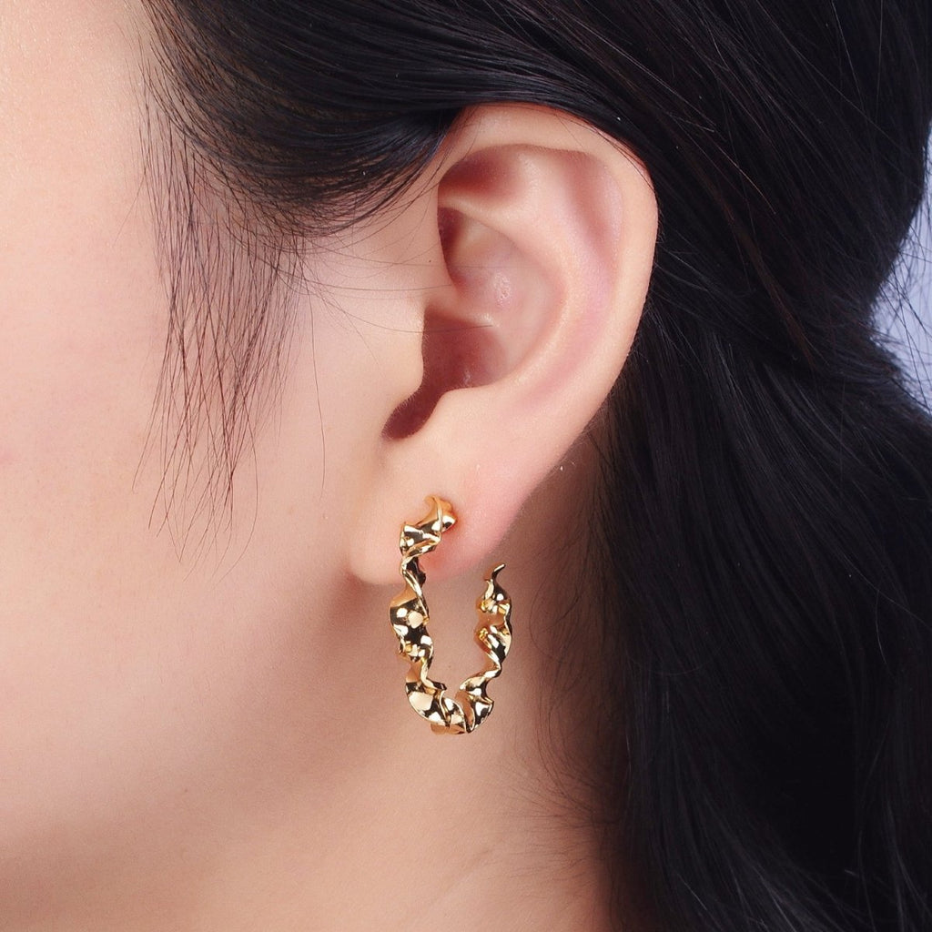Modern Gold Hoop Earrings, Gold Hoops, Bold Hoop Earrings, Twisted Hoop Earrings, Dainty Hoops, Hammered Rustic Earring Y-065 - DLUXCA