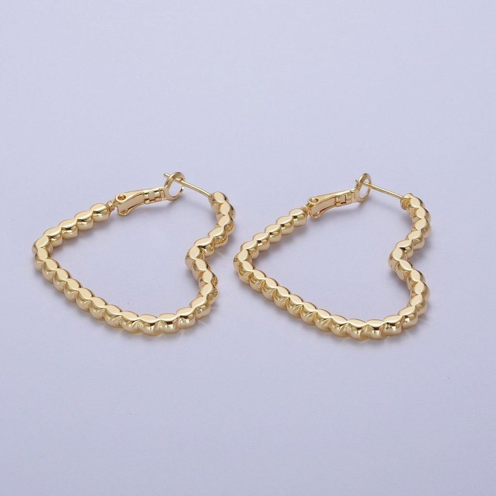 Modern Heart Hoop in Gold Beaded Earrings Medium Hoop For Everyday Wear Q-031 - DLUXCA