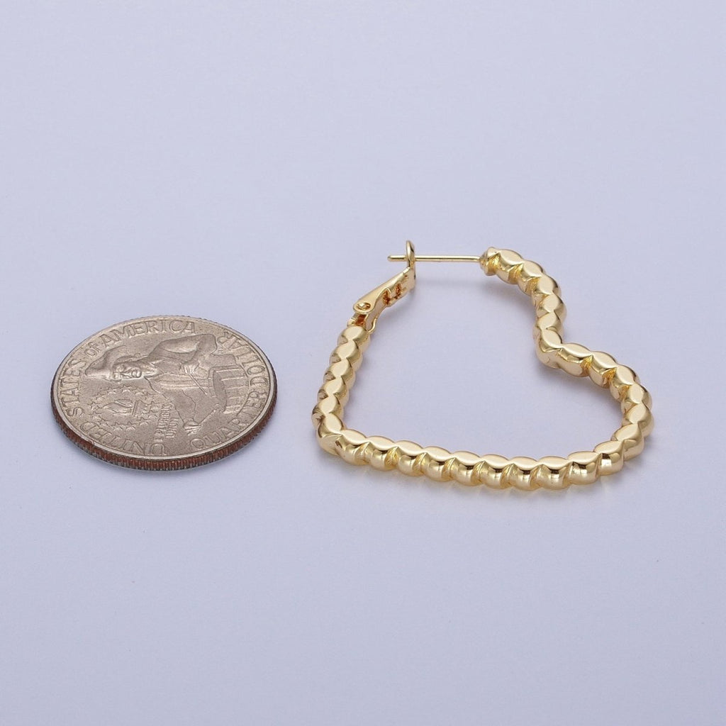 Modern Heart Hoop in Gold Beaded Earrings Medium Hoop For Everyday Wear Q-031 - DLUXCA