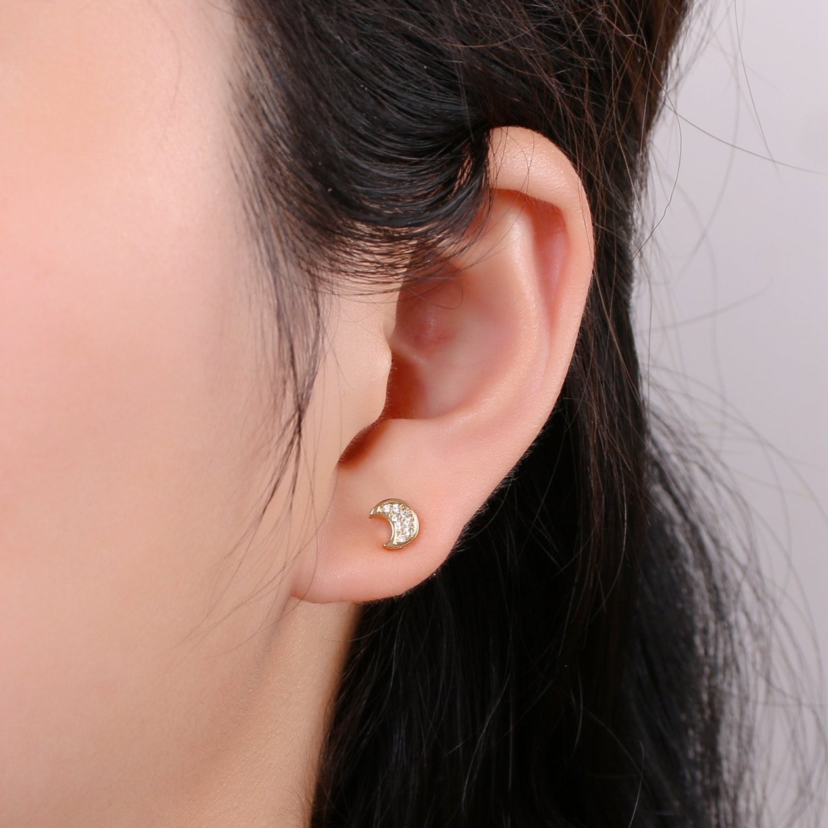 Moon Stud Earring Charm • 24k Gold plated• Jewelry Making Supplies • Open Ring Attached for Jewelry Making Supply Q-293 - DLUXCA