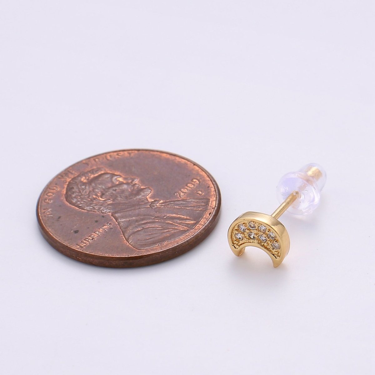 Moon Stud Earring Charm • 24k Gold plated• Jewelry Making Supplies • Open Ring Attached for Jewelry Making Supply Q-293 - DLUXCA