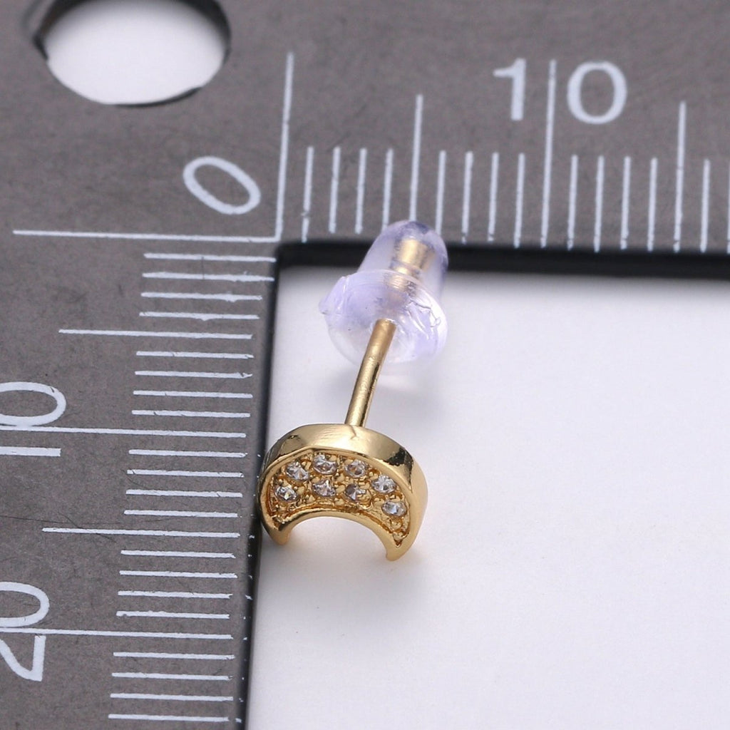 Moon Stud Earring Charm • 24k Gold plated• Jewelry Making Supplies • Open Ring Attached for Jewelry Making Supply Q-293 - DLUXCA