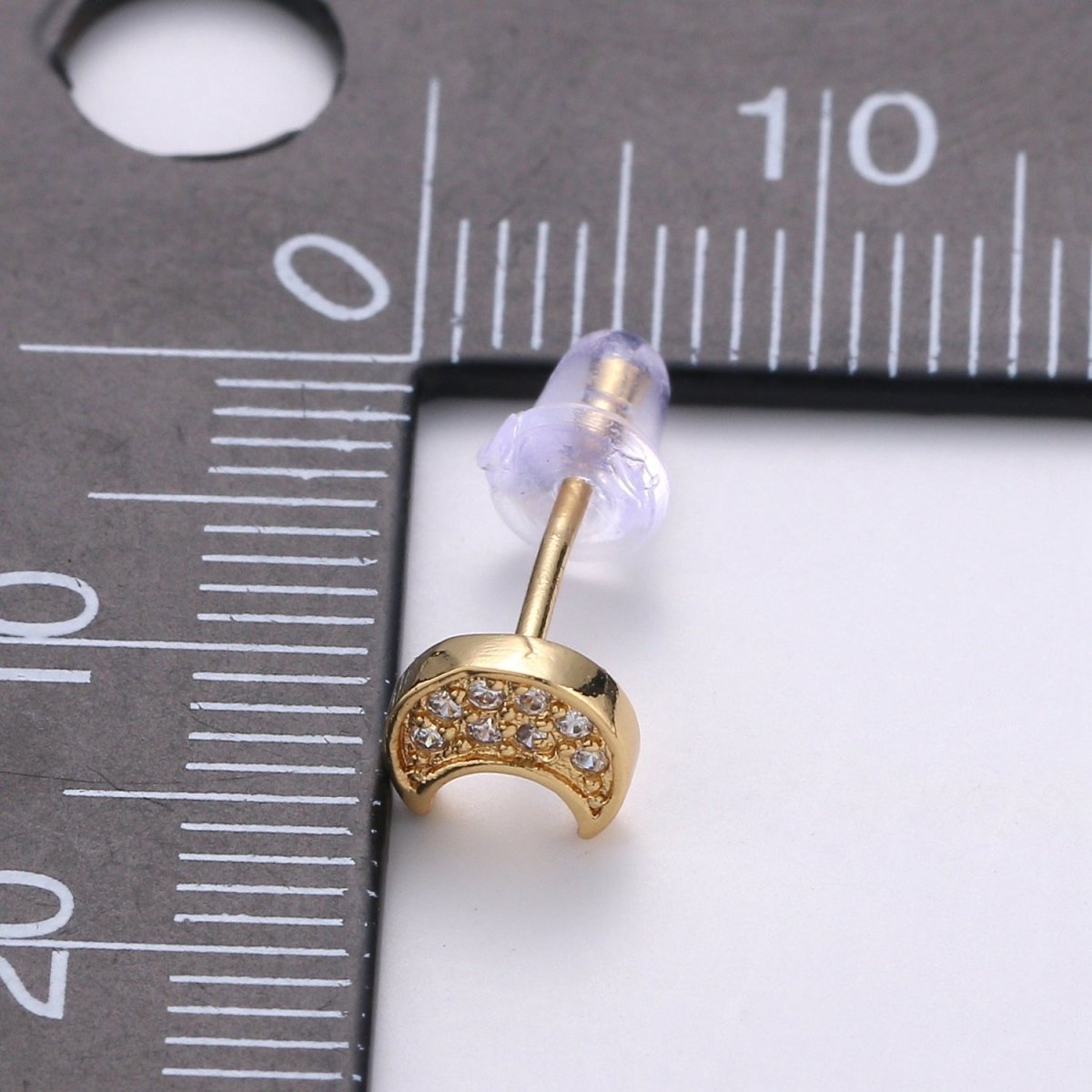 Moon Stud Earring Charm • 24k Gold plated• Jewelry Making Supplies • Open Ring Attached for Jewelry Making Supply Q-293 - DLUXCA