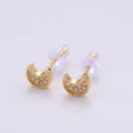 Moon Stud Earring Charm • 24k Gold plated• Jewelry Making Supplies • Open Ring Attached for Jewelry Making Supply Q-293 - DLUXCA