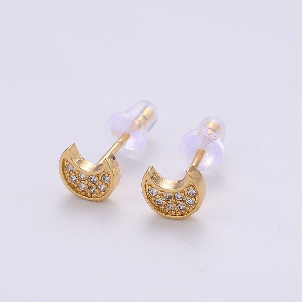 Moon Stud Earring Charm • 24k Gold plated• Jewelry Making Supplies • Open Ring Attached for Jewelry Making Supply Q-293 - DLUXCA
