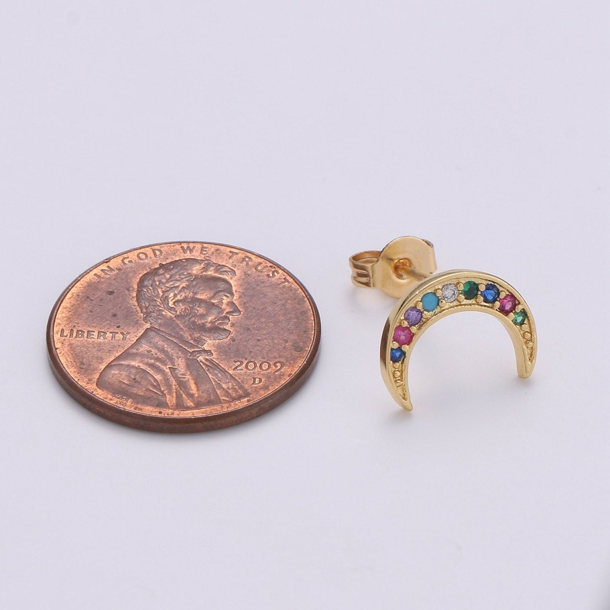 Moon Stud Earrings for Women, Crescent Moon studs, dainty moon studs, Micro pave Gold Celestial Jewelry gift for her Q-257 - DLUXCA