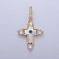Mother of Pearl Cross Necklace Pendant Eye Cross Charm Micro Pave Cross Medallion Religious Jewelry J-638 - DLUXCA