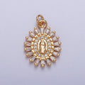 Mother Virgin Mary Beaded Baguette Beam Micro Paved Clear CZ Oval Charm in Gold & Silver | AC-262 AC-263 - DLUXCA
