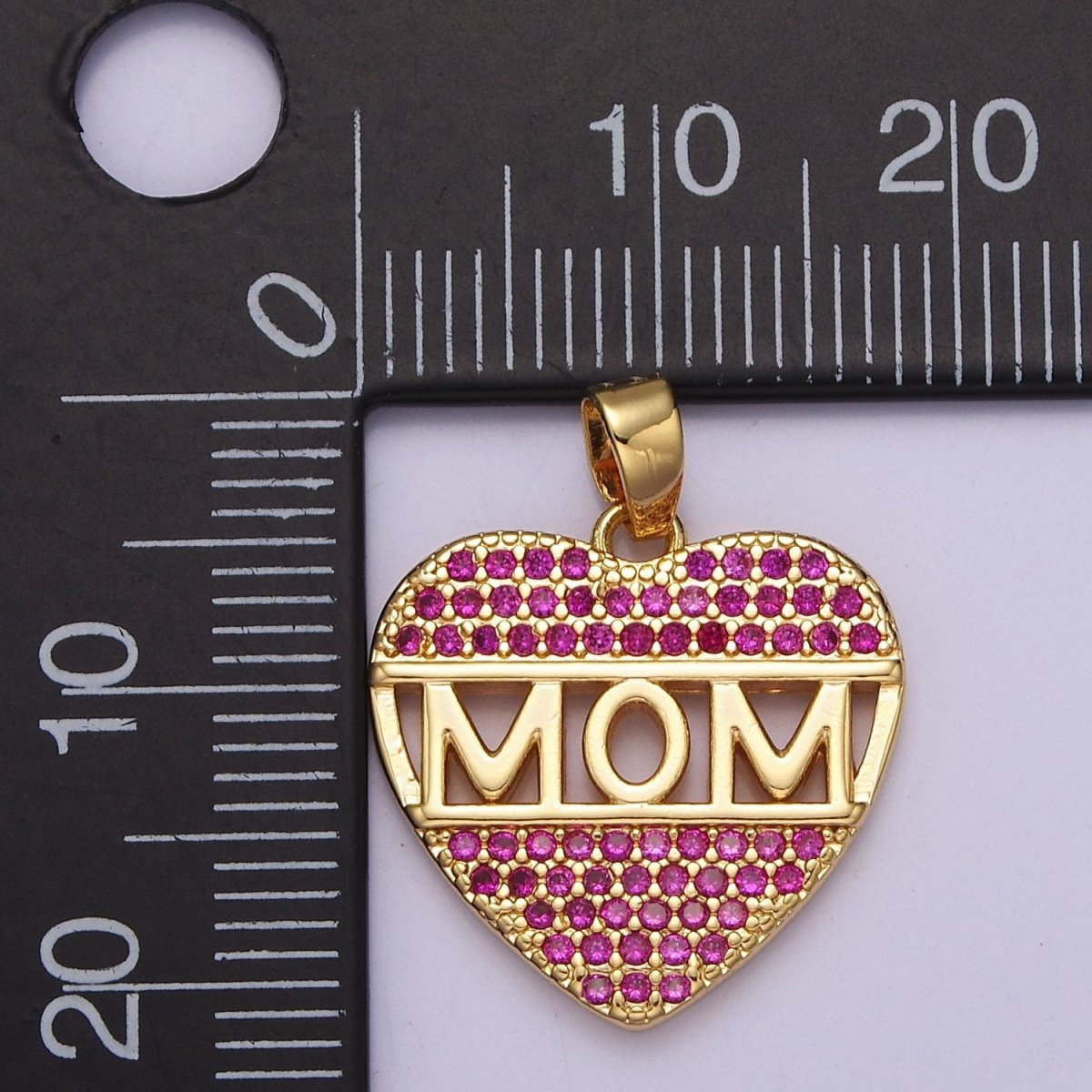 Mother's Day heart shaped Pendant CZ Pink charm Mom Script in 18k Gold plated for DIY jewelry J-387 - DLUXCA