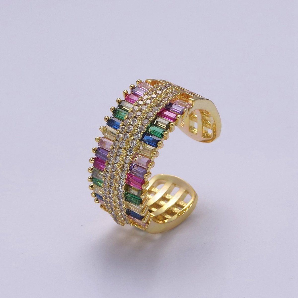 Multi Color Cubic Zirconia Rainbow Ring CZ Baguette Settings For Wholesale Jewelry S-471 - DLUXCA