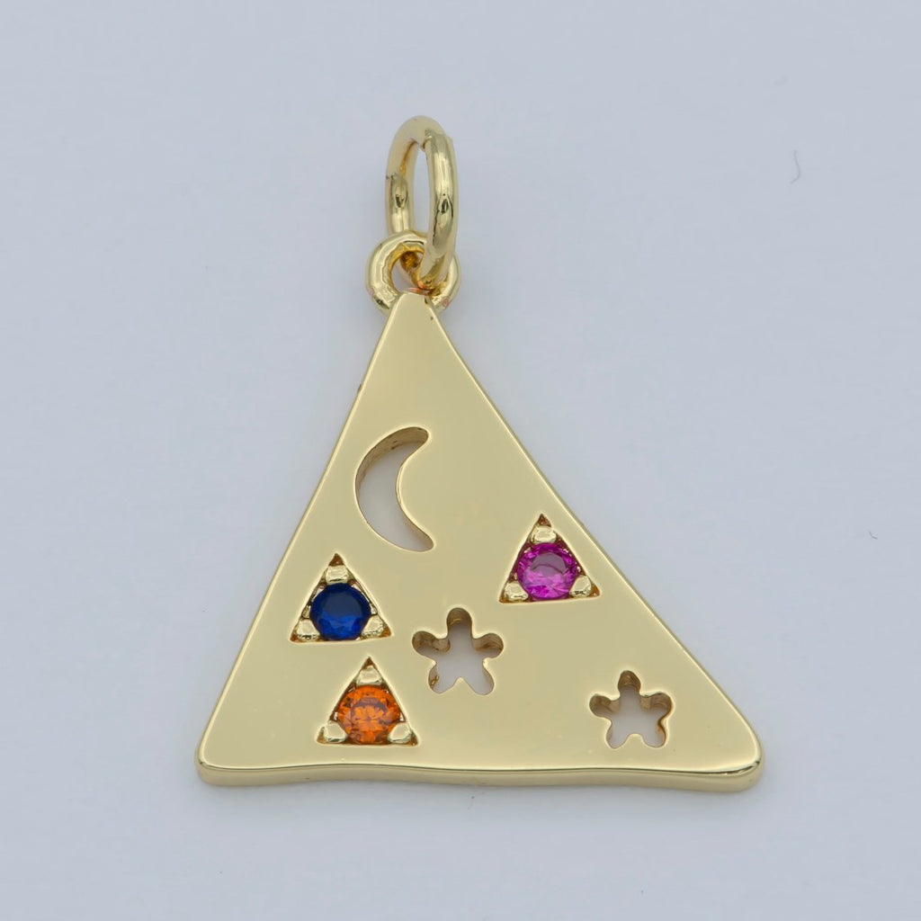 Multi Color Cz Charm Dainty Triangle Charm Jewelry Gold Crescent Moon Galaxy Space star Charm Jewelry Making Supply M-357 - DLUXCA