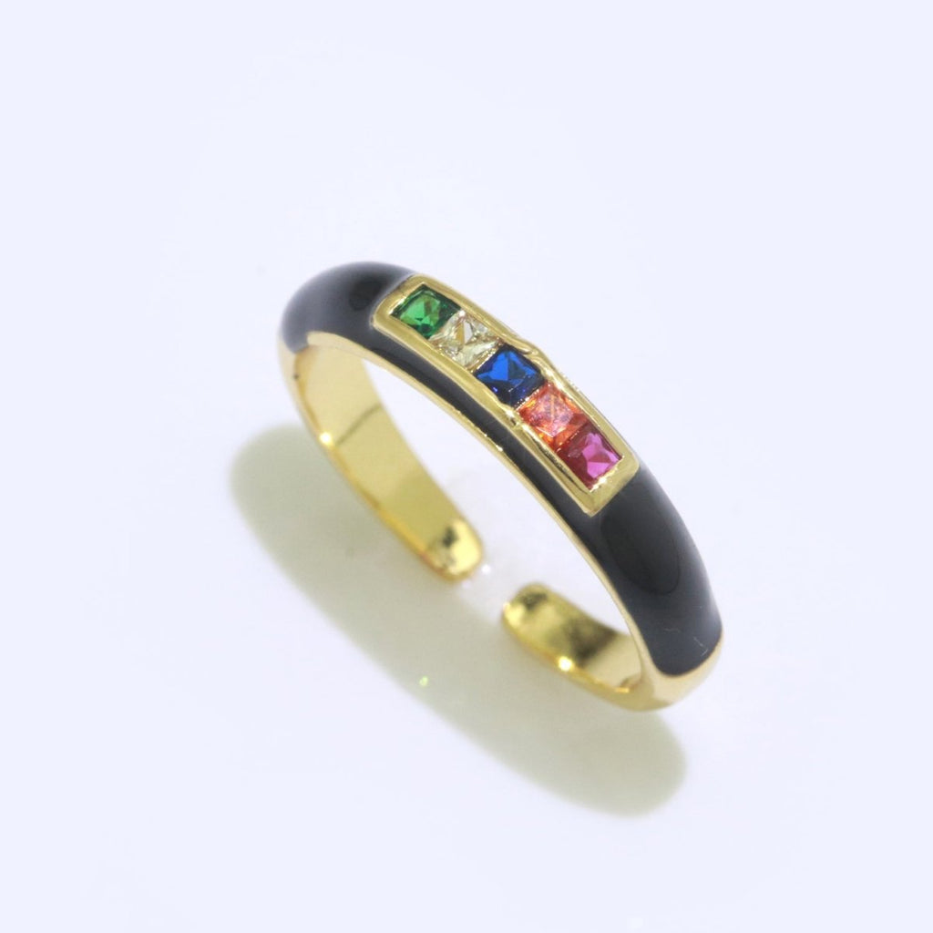 Multi Color Cz Ring Colorful Enamel Ring Open Adjustable in 14K Gold plated  S-110~S-119