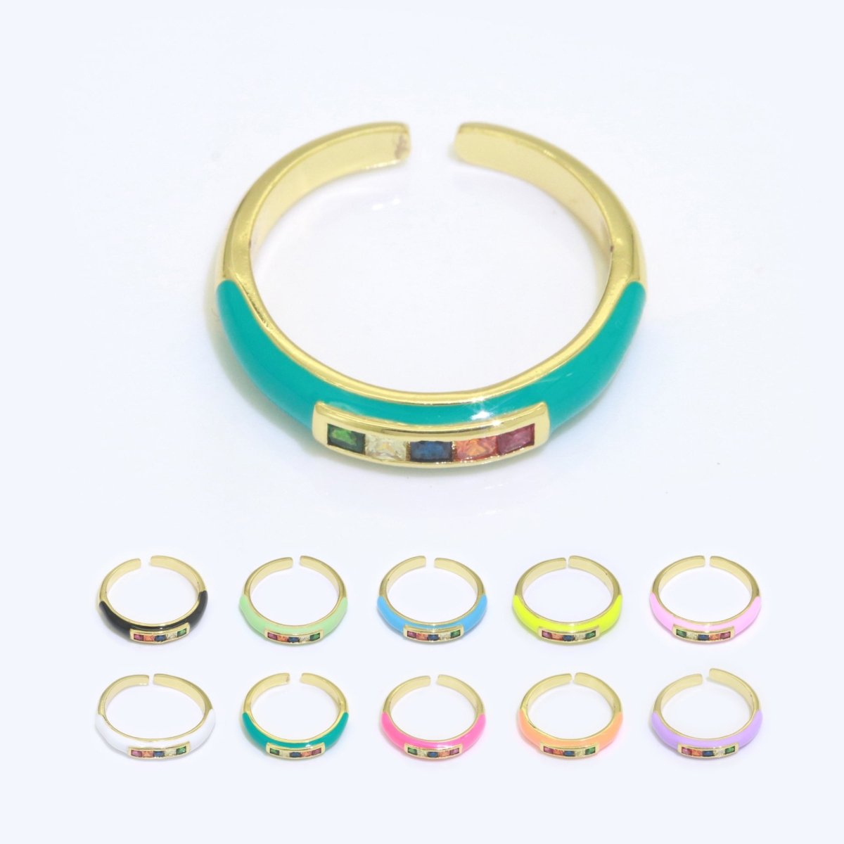 Multi Color Cz Ring Colorful Enamel Ring Open Adjustable in 14K Gold plated  S-110~S-119