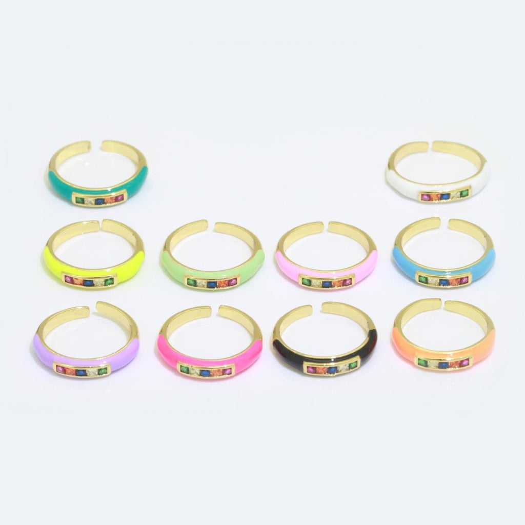 Multi Color Cz Ring Colorful Enamel Ring Open Adjustable in 14K Gold plated  S-110~S-119
