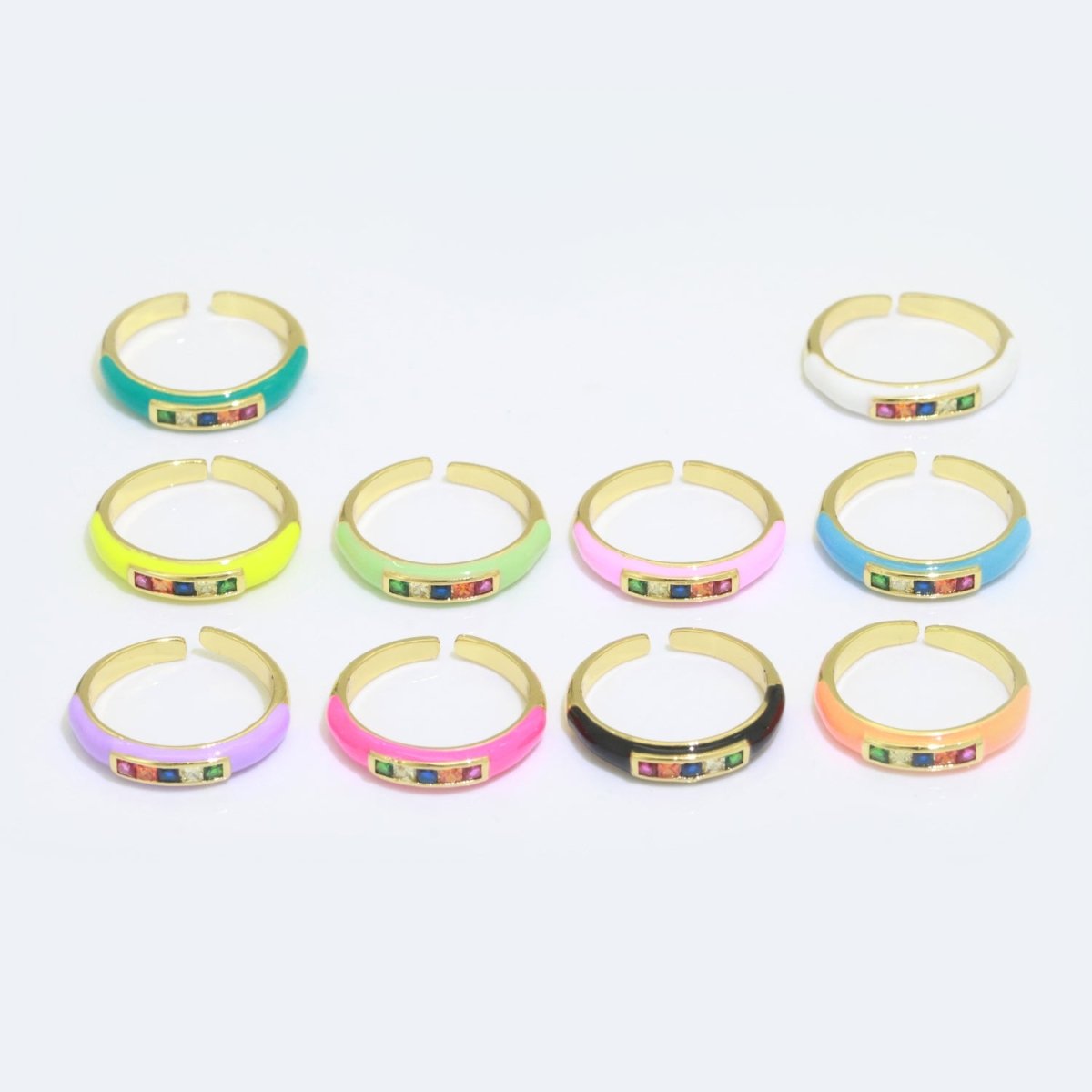 Multi Color Cz Ring Colorful Enamel Ring Open Adjustable in 14K Gold plated  S-110~S-119