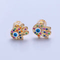 Multi Color Hand Stud Earring Gold Evil Eye Pave Earring T-500 - DLUXCA