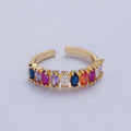 Multi Color Marquise Pave Ring Rainbow Statement Ring Open Adjustable O-2186 - DLUXCA