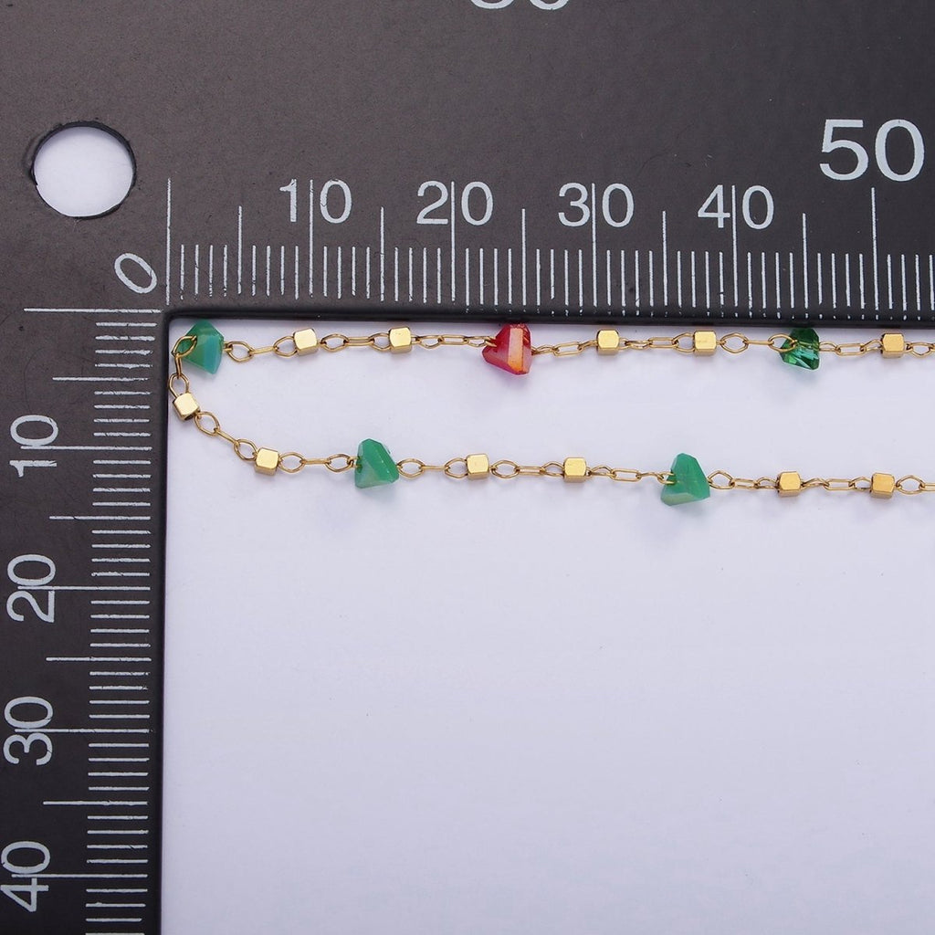 Multi Gemstone Rondell Beaded Chain Rosary Chain Per Yard in Gold Stainless Steel ROLL-1504 - DLUXCA