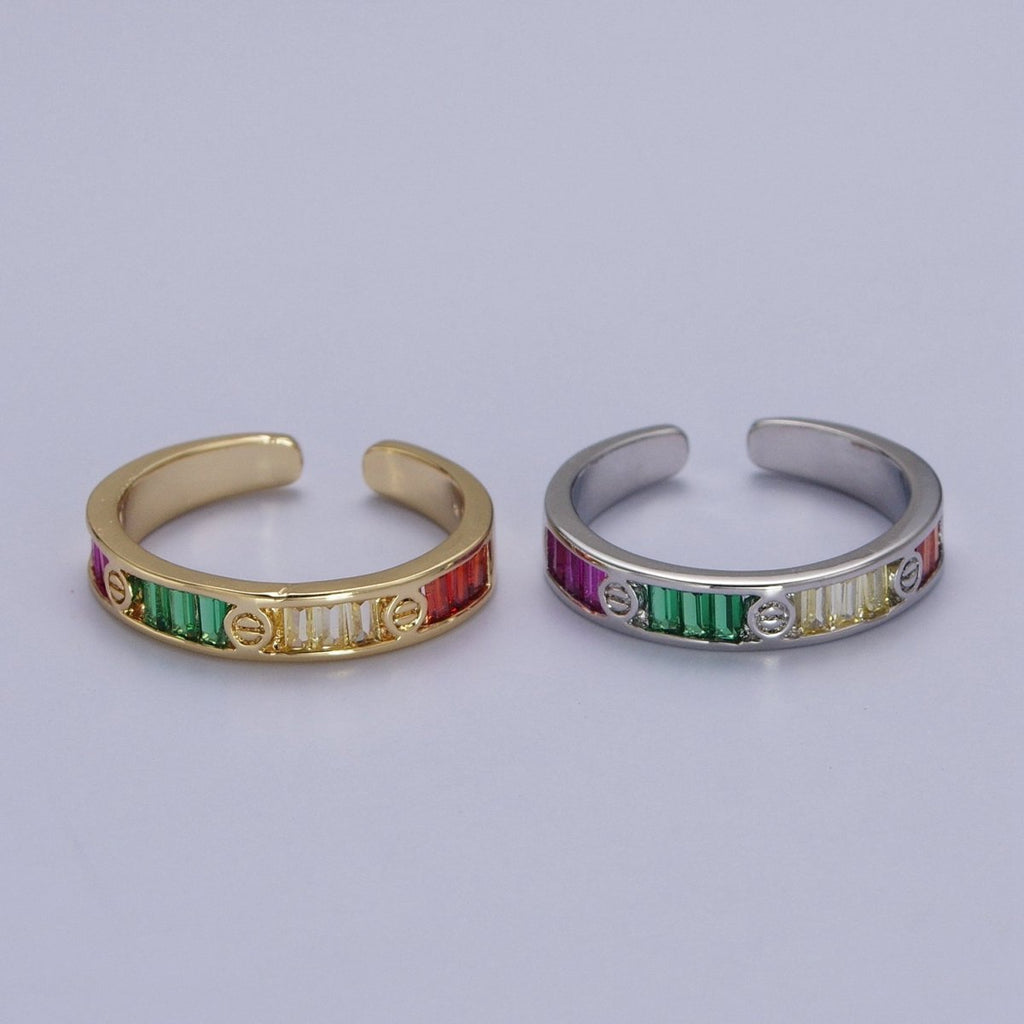 Multicolor Baguette CZ Minimalist Adjustable Ring in Gold & Silver | O-253 O-254