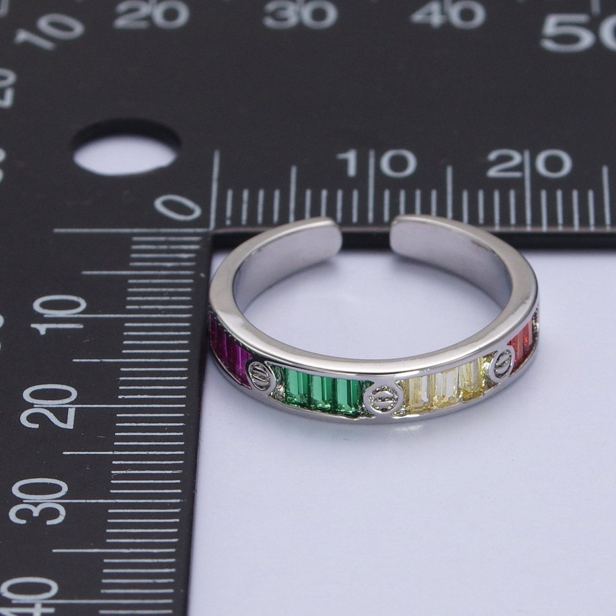Multicolor Baguette CZ Minimalist Adjustable Ring in Gold & Silver | O-253 O-254