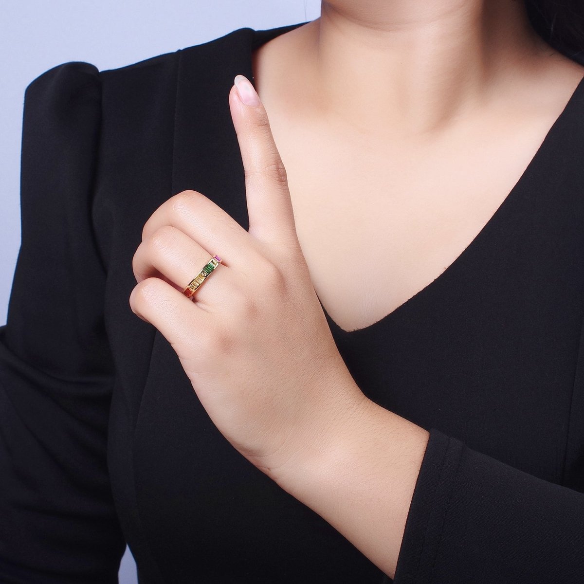 Multicolor Baguette CZ Minimalist Adjustable Ring in Gold & Silver | O-253 O-254