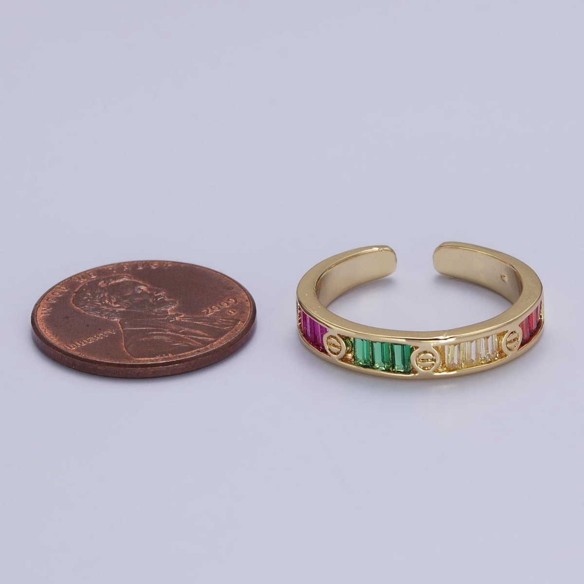 Multicolor Baguette CZ Minimalist Adjustable Ring in Gold & Silver | O-253 O-254
