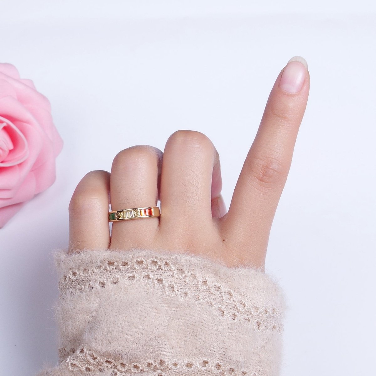 Multicolor Baguette CZ Minimalist Adjustable Ring in Gold & Silver | O-253 O-254