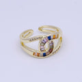 Multicolor, Green, Clear Baguette Micro Paved Knot Double Band Gold Ring | O-925, U-267, U-295