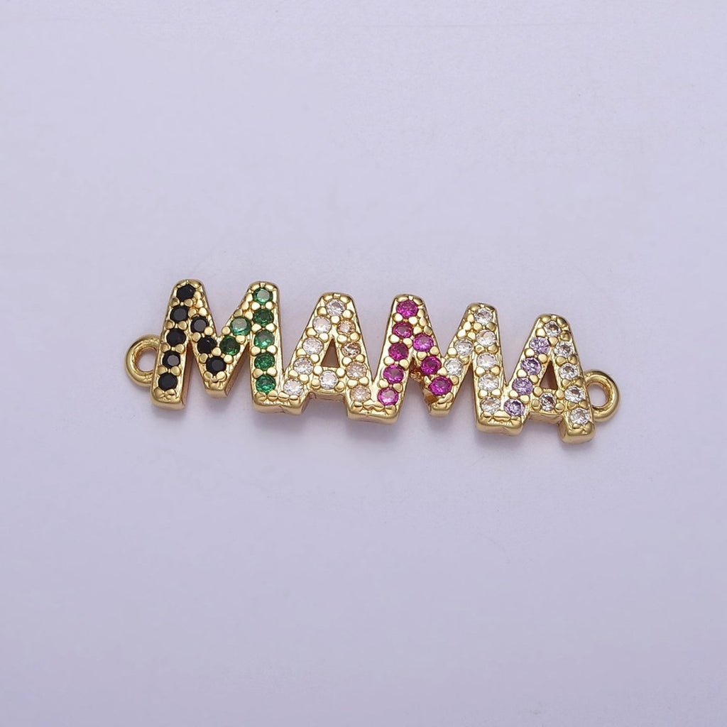 Multicolor Micro Pave Cubic Zirconia MAMA Connector For Mother's Day Jewelry Necklace Bracelet Making, F-162 - DLUXCA