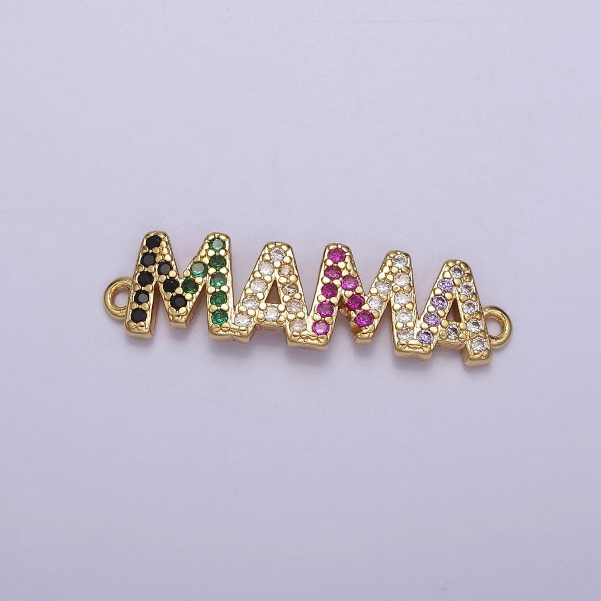 Multicolor Micro Pave Cubic Zirconia MAMA Connector For Mother's Day Jewelry Necklace Bracelet Making, F-162 - DLUXCA