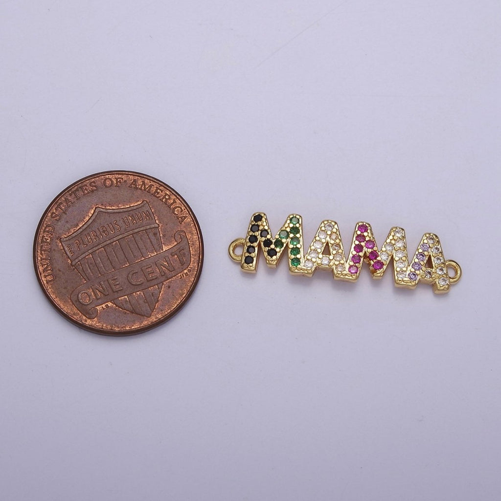 Multicolor Micro Pave Cubic Zirconia MAMA Connector For Mother's Day Jewelry Necklace Bracelet Making, F-162 - DLUXCA