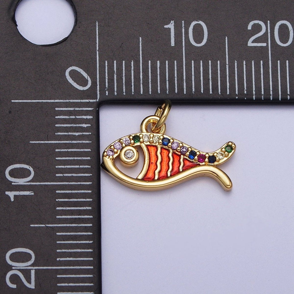 Multicolor Micro Paved Cubic Zirconia Red Orange Dainty Fish Beach Wildlife Gold Charm For Jewelry Making AG-112 - DLUXCA