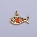 Multicolor Micro Paved Cubic Zirconia Red Orange Dainty Fish Beach Wildlife Gold Charm For Jewelry Making AG-112 - DLUXCA