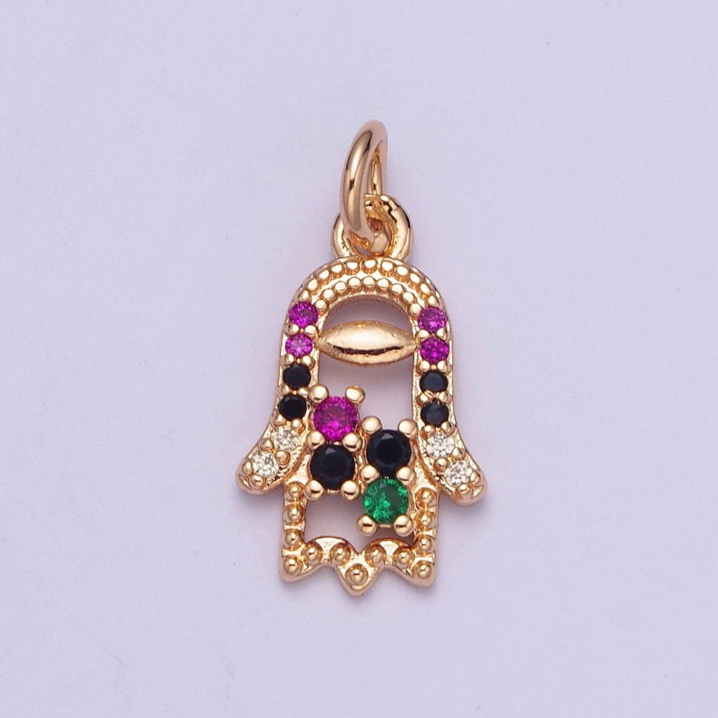 Multicolor Micro Paved CZ Hamsa Hand Protection Charm | X-185 - DLUXCA